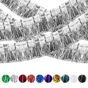 8 pack iridescent metallic foil fringe garland float fringe curtains shiny tassel foil float parade float decorations for trailer car graduation homecoming outdoor indoor holiday party (silver)