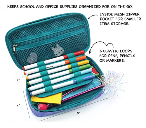 OMG ORGANIZE MY GEAR Cute Pencil Case for Kids, Pen Storage Pouch Large Capacity, Zipper Mesh Pocket Compartment, Multi-Slot Pencil Bag Pen Case (Iridescent Silver)