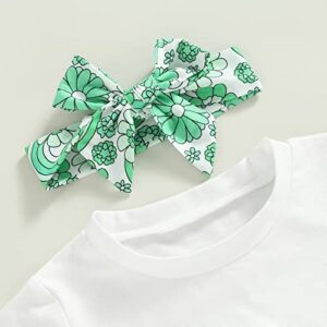 FIOMVA St Patricks Day Baby Girl Outfits Luck of the Irish Day Letter T Shirt+Floral Long Flare Pants Headband Set Summer Spring Clothes (Green St Patricks Day Lucky Charm Outfits, 6-12 Months)