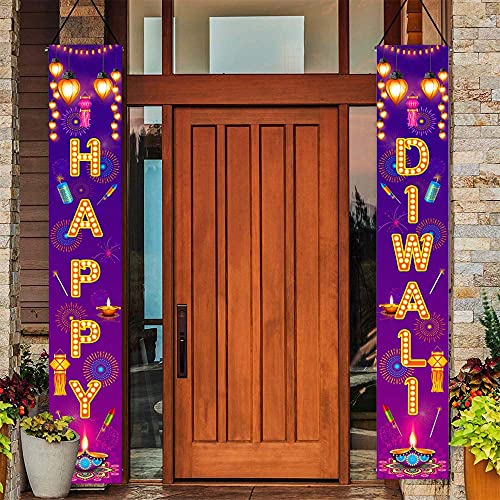 Happy Diwali Hanging Banner Party Decoration Supplies - Festival of Light Diwali Porch Sign Banner Flag Outdoor Decorations