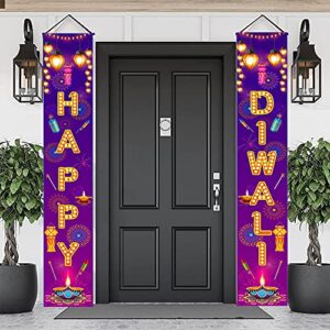 Happy Diwali Hanging Banner Party Decoration Supplies - Festival of Light Diwali Porch Sign Banner Flag Outdoor Decorations