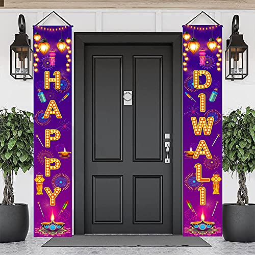 Happy Diwali Hanging Banner Party Decoration Supplies - Festival of Light Diwali Porch Sign Banner Flag Outdoor Decorations