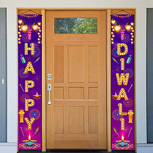 Happy Diwali Hanging Banner Party Decoration Supplies - Festival of Light Diwali Porch Sign Banner Flag Outdoor Decorations