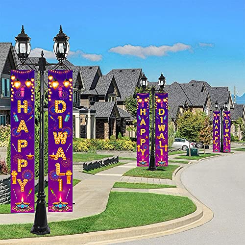 Happy Diwali Hanging Banner Party Decoration Supplies - Festival of Light Diwali Porch Sign Banner Flag Outdoor Decorations