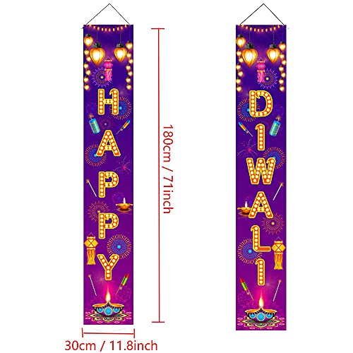 Happy Diwali Hanging Banner Party Decoration Supplies - Festival of Light Diwali Porch Sign Banner Flag Outdoor Decorations