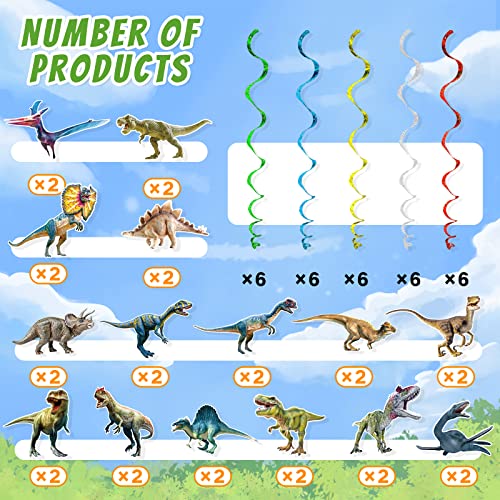 Cool 3D Dinosaur Hanging Swirls Banner 30 Sets Dino Garden Banner Party Decoration for Kids Dinosaur Theme Birthday Party Supplies Baby Shower Spiral Streamers Home Room Ceiling Wall Backdrop Decor