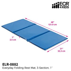 ECR4Kids Everyday 3-Fold Daycare Rest Mat, Blue and Grey (1" Thick)