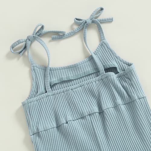 Bonangber Casual Toddler Baby Girl Summer Romper Ribbed Solid Color Sleeveless Suspenders Bell Bottom Pants Jumpsuit (Blue, 3-4 Years)