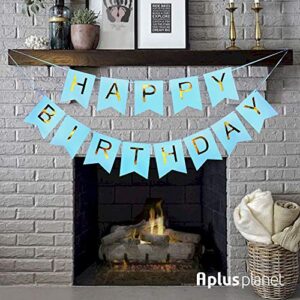 Blue Happy Birthday Banner, Shimmering Gold Letters, Happy Birthday Bunting Banner for Party Decorations, Swallowtail Flag Happy Birthday Sign for Kids Boys Adults Birthday