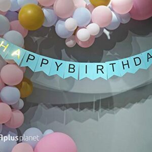 Blue Happy Birthday Banner, Shimmering Gold Letters, Happy Birthday Bunting Banner for Party Decorations, Swallowtail Flag Happy Birthday Sign for Kids Boys Adults Birthday