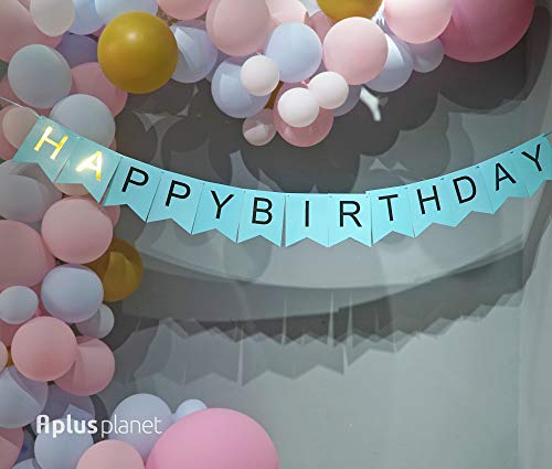 Blue Happy Birthday Banner, Shimmering Gold Letters, Happy Birthday Bunting Banner for Party Decorations, Swallowtail Flag Happy Birthday Sign for Kids Boys Adults Birthday