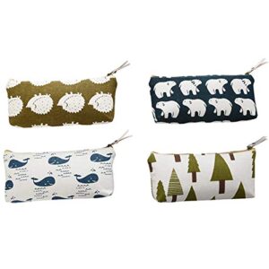 Davias Canvas Pencil Pen Zipper Pouch Small Cosmetic Makeup Bags, Forest and Animal Style,Set of 4