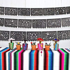 5 Pack Cinco de Mayo Party Decorations, Papel Picado Banner 60 ft Long, Fiesta Black tissue PAPER garland, Mexican Decorations, Weddings, Quinceaneras, Birthdays, Fiesta party supplies, WS250