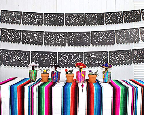 5 Pack Cinco de Mayo Party Decorations, Papel Picado Banner 60 ft Long, Fiesta Black tissue PAPER garland, Mexican Decorations, Weddings, Quinceaneras, Birthdays, Fiesta party supplies, WS250