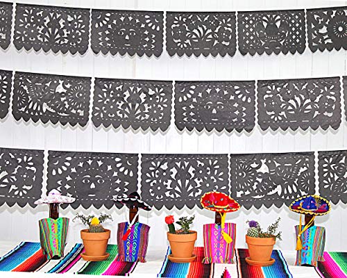 5 Pack Cinco de Mayo Party Decorations, Papel Picado Banner 60 ft Long, Fiesta Black tissue PAPER garland, Mexican Decorations, Weddings, Quinceaneras, Birthdays, Fiesta party supplies, WS250