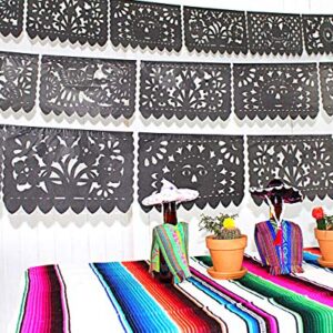 5 Pack Cinco de Mayo Party Decorations, Papel Picado Banner 60 ft Long, Fiesta Black tissue PAPER garland, Mexican Decorations, Weddings, Quinceaneras, Birthdays, Fiesta party supplies, WS250