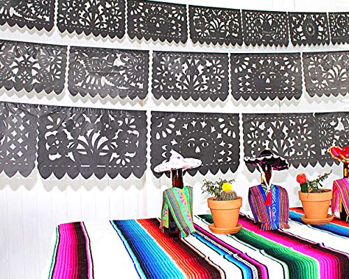 5 Pack Cinco de Mayo Party Decorations, Papel Picado Banner 60 ft Long, Fiesta Black tissue PAPER garland, Mexican Decorations, Weddings, Quinceaneras, Birthdays, Fiesta party supplies, WS250