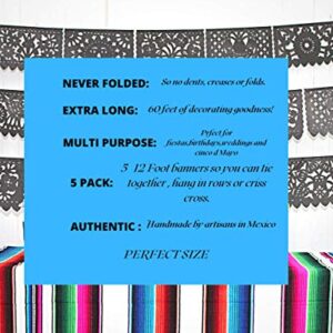 5 Pack Cinco de Mayo Party Decorations, Papel Picado Banner 60 ft Long, Fiesta Black tissue PAPER garland, Mexican Decorations, Weddings, Quinceaneras, Birthdays, Fiesta party supplies, WS250