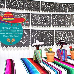 5 Pack Cinco de Mayo Party Decorations, Papel Picado Banner 60 ft Long, Fiesta Black tissue PAPER garland, Mexican Decorations, Weddings, Quinceaneras, Birthdays, Fiesta party supplies, WS250