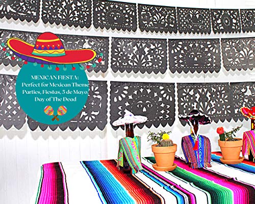 5 Pack Cinco de Mayo Party Decorations, Papel Picado Banner 60 ft Long, Fiesta Black tissue PAPER garland, Mexican Decorations, Weddings, Quinceaneras, Birthdays, Fiesta party supplies, WS250