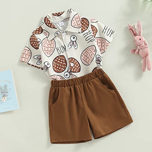 Xiaodriceee Toddler Baby Boy Easter St.Patrick's Day Outfit Short Sleeve Button Shirt Shorts Set Fashion Boys Summer Clothes (Easter Egg Brown,12-18 Months)