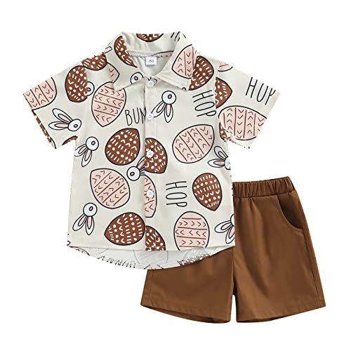 Xiaodriceee Toddler Baby Boy Easter St.Patrick's Day Outfit Short Sleeve Button Shirt Shorts Set Fashion Boys Summer Clothes (Easter Egg Brown,12-18 Months)