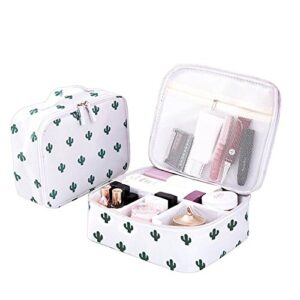 bonaweite cactus travel makeup bags small brush cosmetic case mini pouch holder organizer portable vanity bag jewelry accessories beauty kit travelling train artist with hand strap