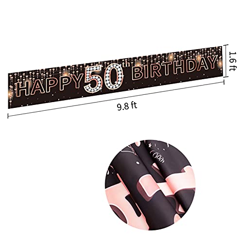 50th Birthday Banner Backdrop Decorations for Women, Rose Gold Happy 50 Birthday Party Photo Booth Props Sign Supplies, 50 Year Old Birthday Poster Decor(9.8ft x 1.6ft)