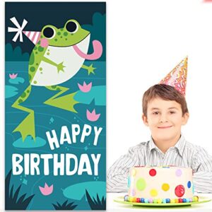 Cute Cartoon Green Frog Happy Birthday Banner Decorations Reptile Animals Theme Decor for Girls Boys Prince Princess 1st Birthday Party Baby Shower Supplies Photo Booth Props