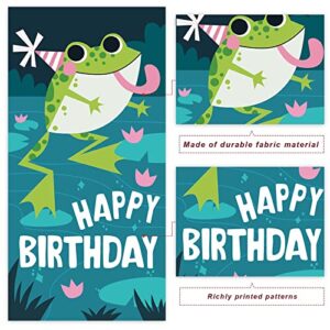 Cute Cartoon Green Frog Happy Birthday Banner Decorations Reptile Animals Theme Decor for Girls Boys Prince Princess 1st Birthday Party Baby Shower Supplies Photo Booth Props