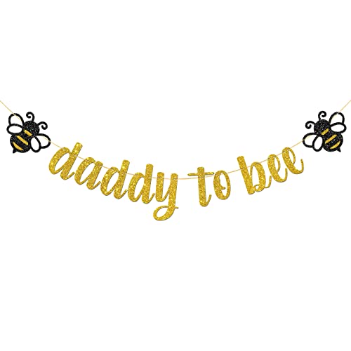 MonMon & Craft Daddy to Bee Banner/Bumble Bee Theme Baby Shower Party Supplies/New Dad Gender Reveal Party Decorations - Gold Glitter