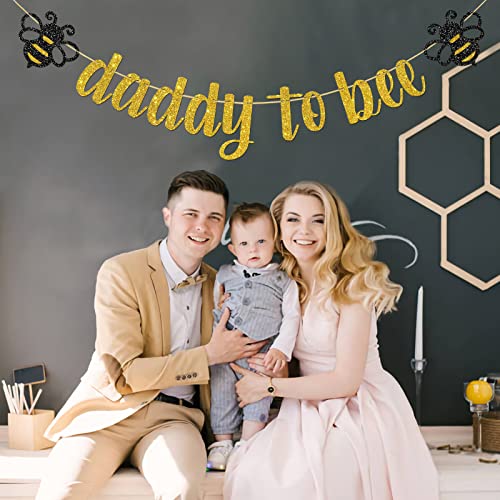 MonMon & Craft Daddy to Bee Banner/Bumble Bee Theme Baby Shower Party Supplies/New Dad Gender Reveal Party Decorations - Gold Glitter