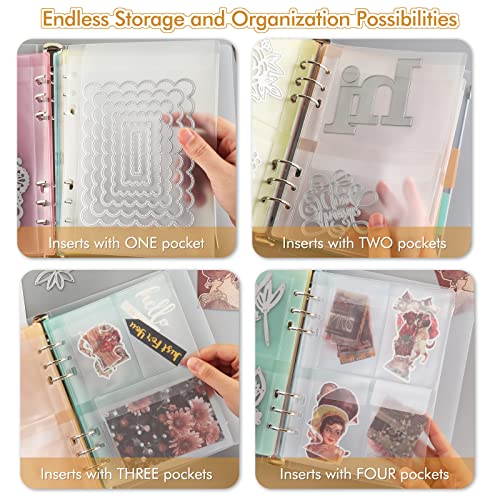 Loose-Leaf Detachable Die Storage Book Binder Die and Stamp Storage Folder Page Protectors Pockets 1 Cover,5 Pieces 1/2/3/4 Pockets Inserts with 5 Colors Dividers Set for Craft Stencils Storage Album