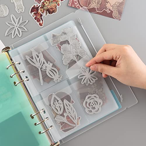 Loose-Leaf Detachable Die Storage Book Binder Die and Stamp Storage Folder Page Protectors Pockets 1 Cover,5 Pieces 1/2/3/4 Pockets Inserts with 5 Colors Dividers Set for Craft Stencils Storage Album