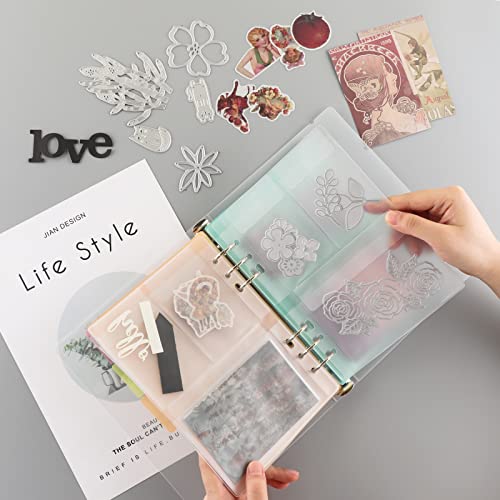 Loose-Leaf Detachable Die Storage Book Binder Die and Stamp Storage Folder Page Protectors Pockets 1 Cover,5 Pieces 1/2/3/4 Pockets Inserts with 5 Colors Dividers Set for Craft Stencils Storage Album