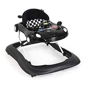 honey joy baby walker, activity walker w/adjustable height, convertible food tray, padded seat, music & light, horn, foldable car walker for baby boys girls age 6 months+(black)