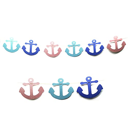 Anchor Banner Nautical Party Themed Hanging Garland Party Banner Rose Gold Blue Green Theme Party Decor Anchor Cruise Banner Bachelorette Cruise Decorations Pre-Strung