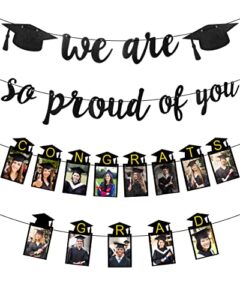 2 pcs 2022 graduation photo banner black glittery congrats grad we are so proud of you garland graduation party decorations supplies