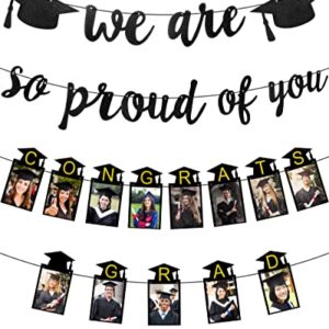 2 PCS 2022 Graduation Photo Banner Black Glittery Congrats Grad We are So Proud of You Garland Graduation Party Decorations Supplies