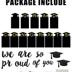 2 PCS 2022 Graduation Photo Banner Black Glittery Congrats Grad We are So Proud of You Garland Graduation Party Decorations Supplies