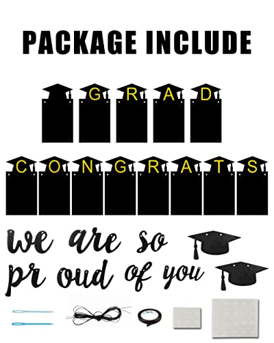 2 PCS 2022 Graduation Photo Banner Black Glittery Congrats Grad We are So Proud of You Garland Graduation Party Decorations Supplies