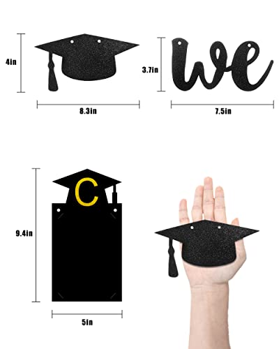 2 PCS 2022 Graduation Photo Banner Black Glittery Congrats Grad We are So Proud of You Garland Graduation Party Decorations Supplies