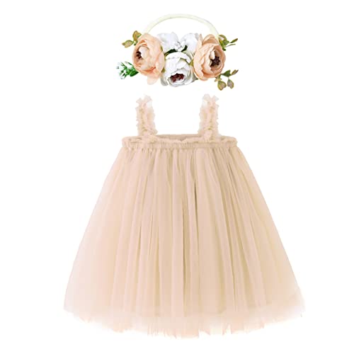 Girls Tutu Flower Girl Dress Tulle Dress Baby Outfit Toddler Christmas Baby Dress, 18-24 Months Champagne