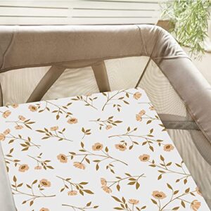 Pack N Play Sheets, 2 Pack Portable Mini Crib Sheets, Soft Jersey Knit Playard Sheets, Play Mattress Covers for Baby Girl Boy, Retro Brown Flower