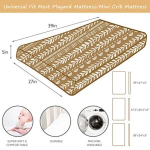 Pack N Play Sheets, 2 Pack Portable Mini Crib Sheets, Soft Jersey Knit Playard Sheets, Play Mattress Covers for Baby Girl Boy, Retro Brown Flower