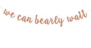 ferastar we can bearly wait banner, baby shower banner, baby bear themed baby shower gender reveal party decoration supply rose gold glitter