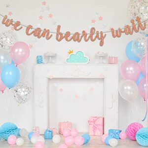 Ferastar We Can Bearly Wait Banner, Baby Shower Banner, Baby Bear Themed Baby Shower Gender Reveal Party Decoration Supply Rose Gold Glitter