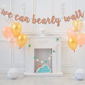 Ferastar We Can Bearly Wait Banner, Baby Shower Banner, Baby Bear Themed Baby Shower Gender Reveal Party Decoration Supply Rose Gold Glitter