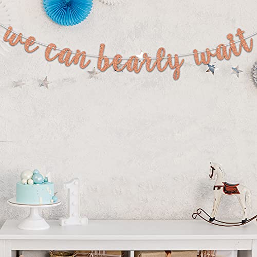 Ferastar We Can Bearly Wait Banner, Baby Shower Banner, Baby Bear Themed Baby Shower Gender Reveal Party Decoration Supply Rose Gold Glitter