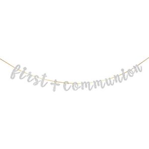 aonbon silver first communion banner, baptism/christening/confirmation/baby shower/birthday/communion party decoration